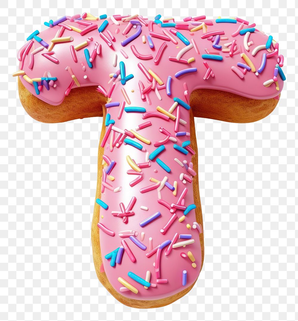 PNG Donut in Alphabet Shaped of T sprinkles dessert donut.