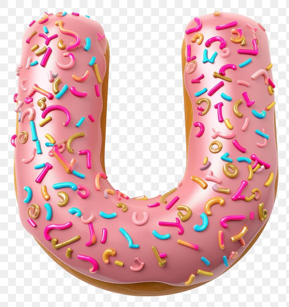 PNG Donut in Alphabet Shaped of U donut sprinkles dessert.