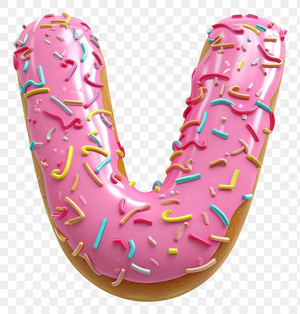 PNG Donut in Alphabet Shaped of V donut sprinkles dessert.