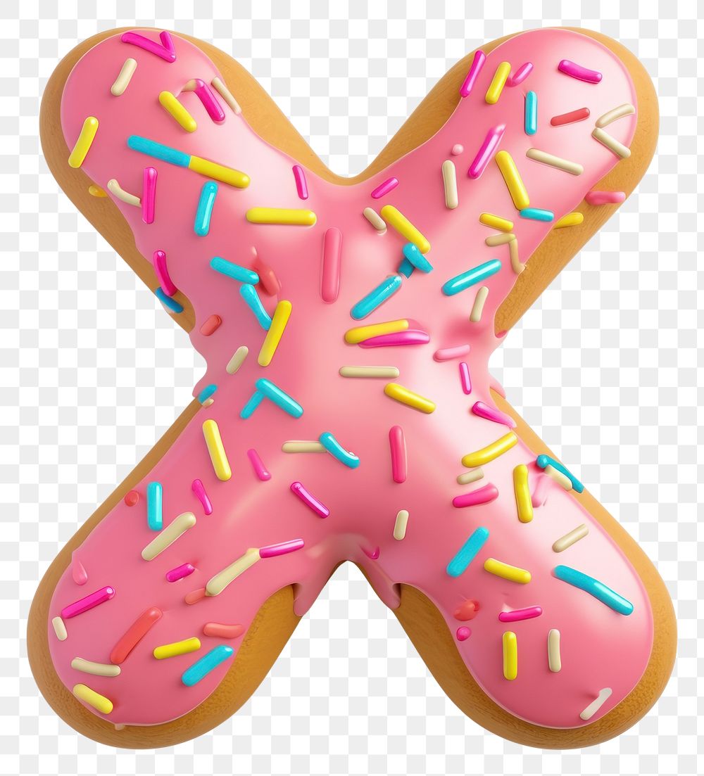 PNG Donut in Alphabet Shaped of X sprinkles dessert cookie.