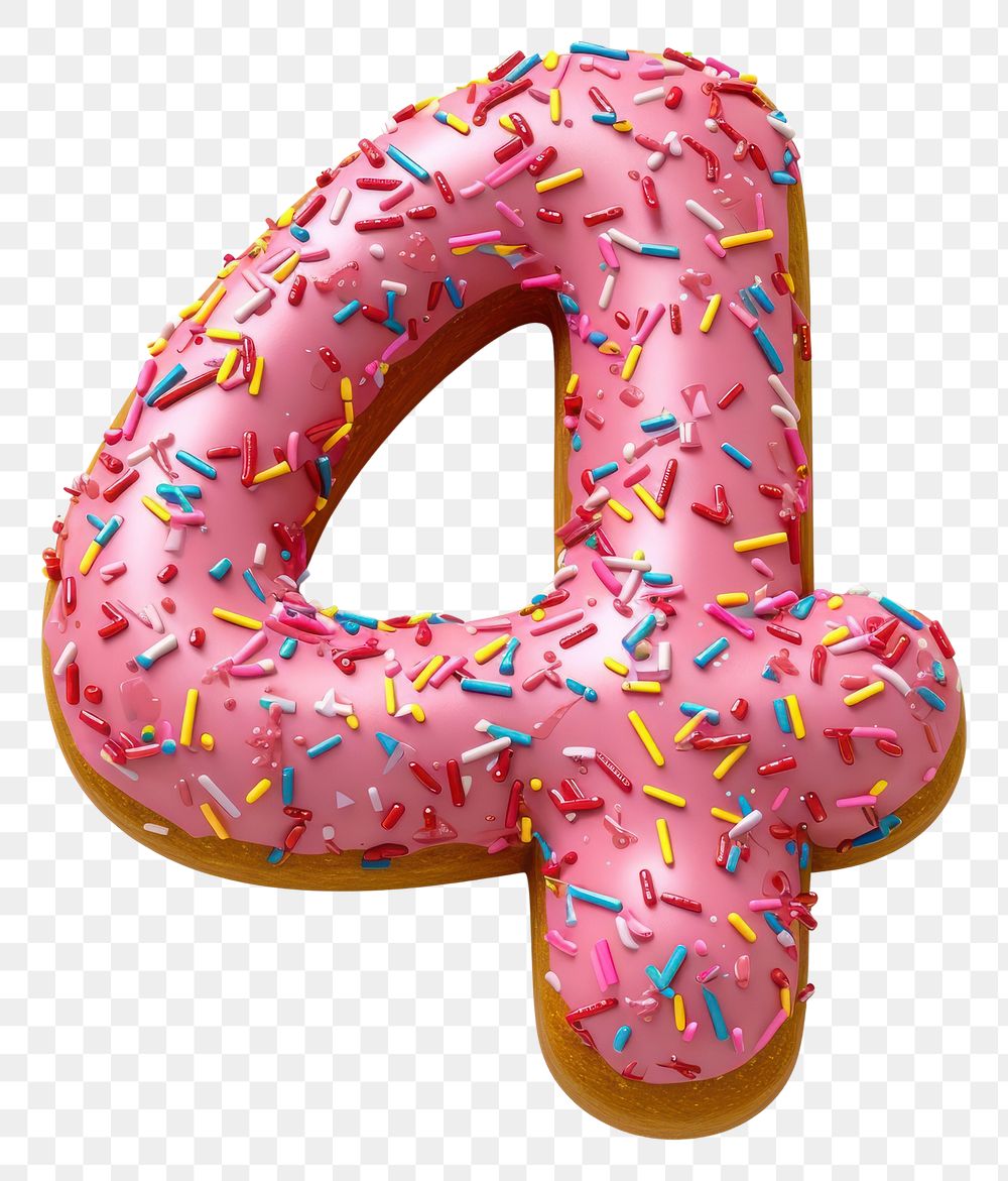PNG Donut in Number Shaped of 4 sprinkles dessert number.