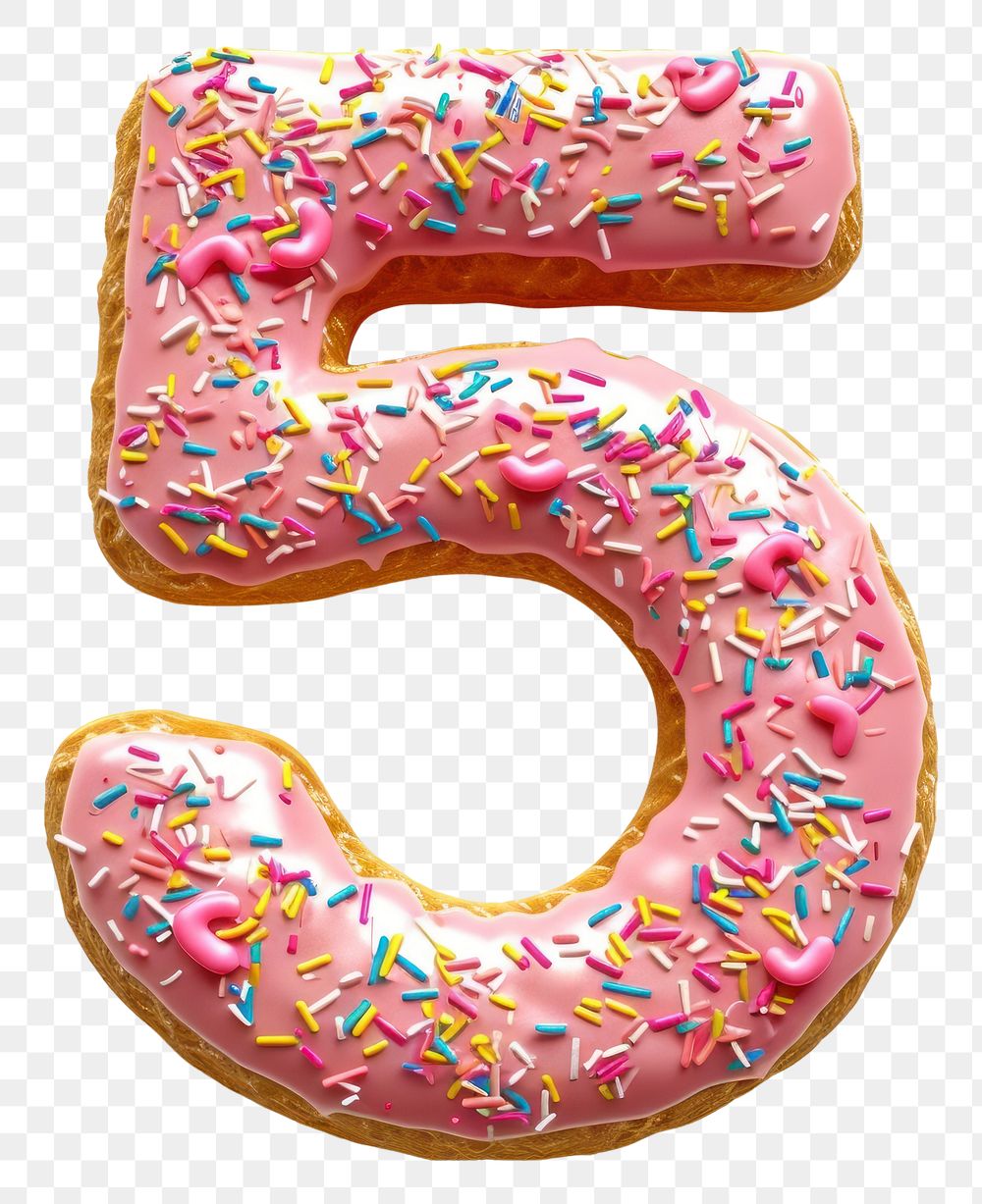 PNG Donut in Number Shaped of 5 number dessert donut.