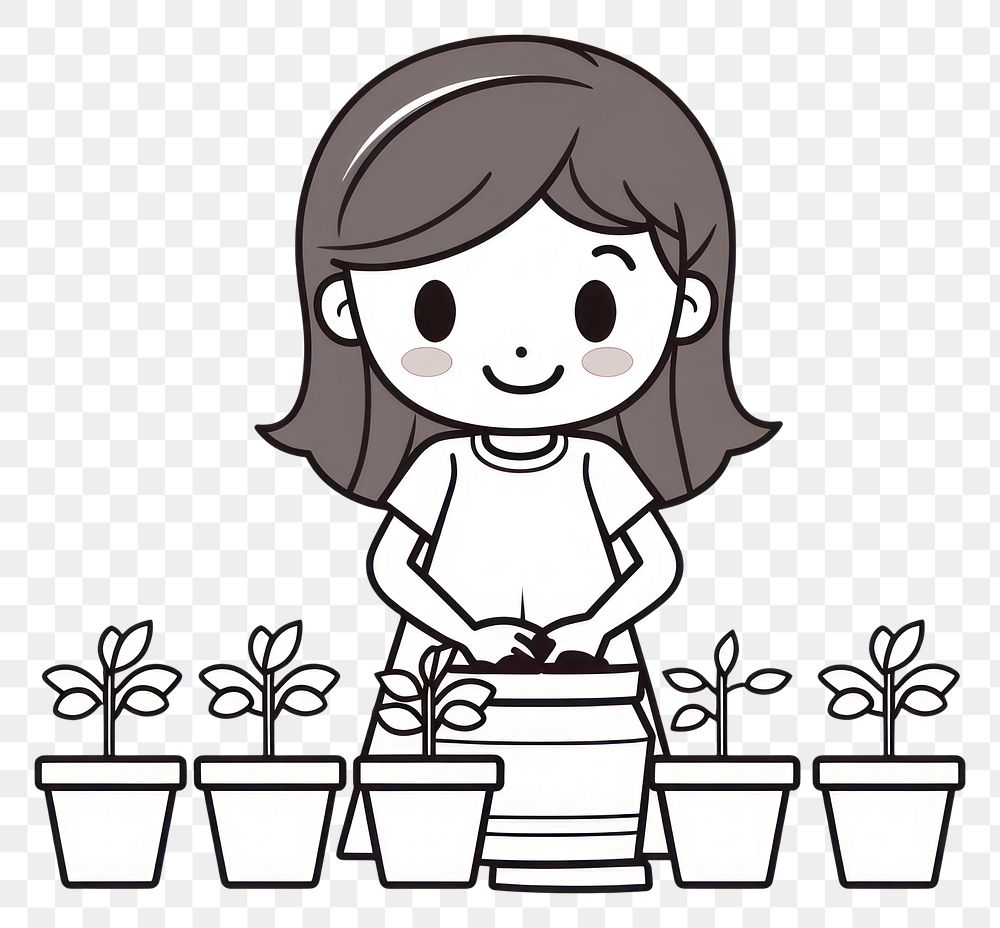 PNG Mother planting cartoon drawing sketch.