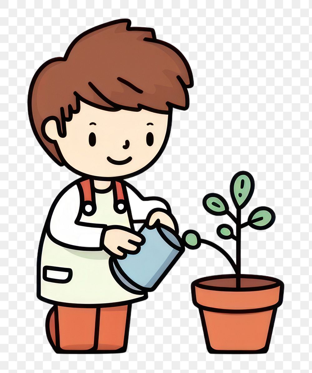 PNG Uncle watering plants cartoon creativity houseplant.