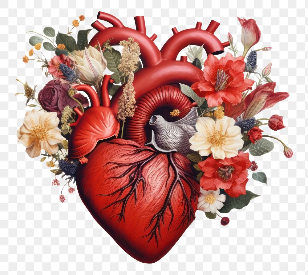 PNG Heart collage photo flowers and half minimal line art antioxidant creativity graphics.