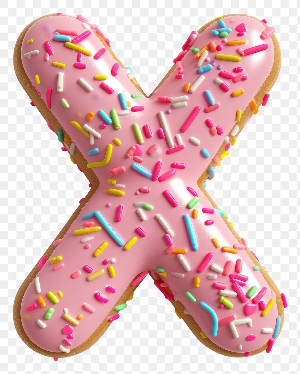 PNG Donut in Alphabet Shaped of X sprinkles dessert icing.