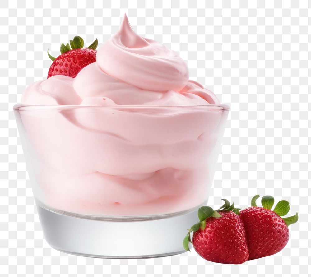 PNG Strawberry whipped cream dessert glass food.