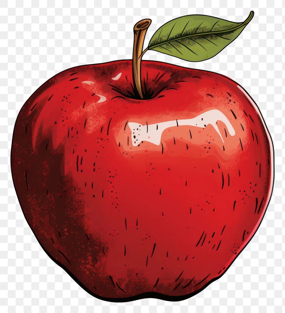 PNG Retro cantoon red apple fruit plant food.