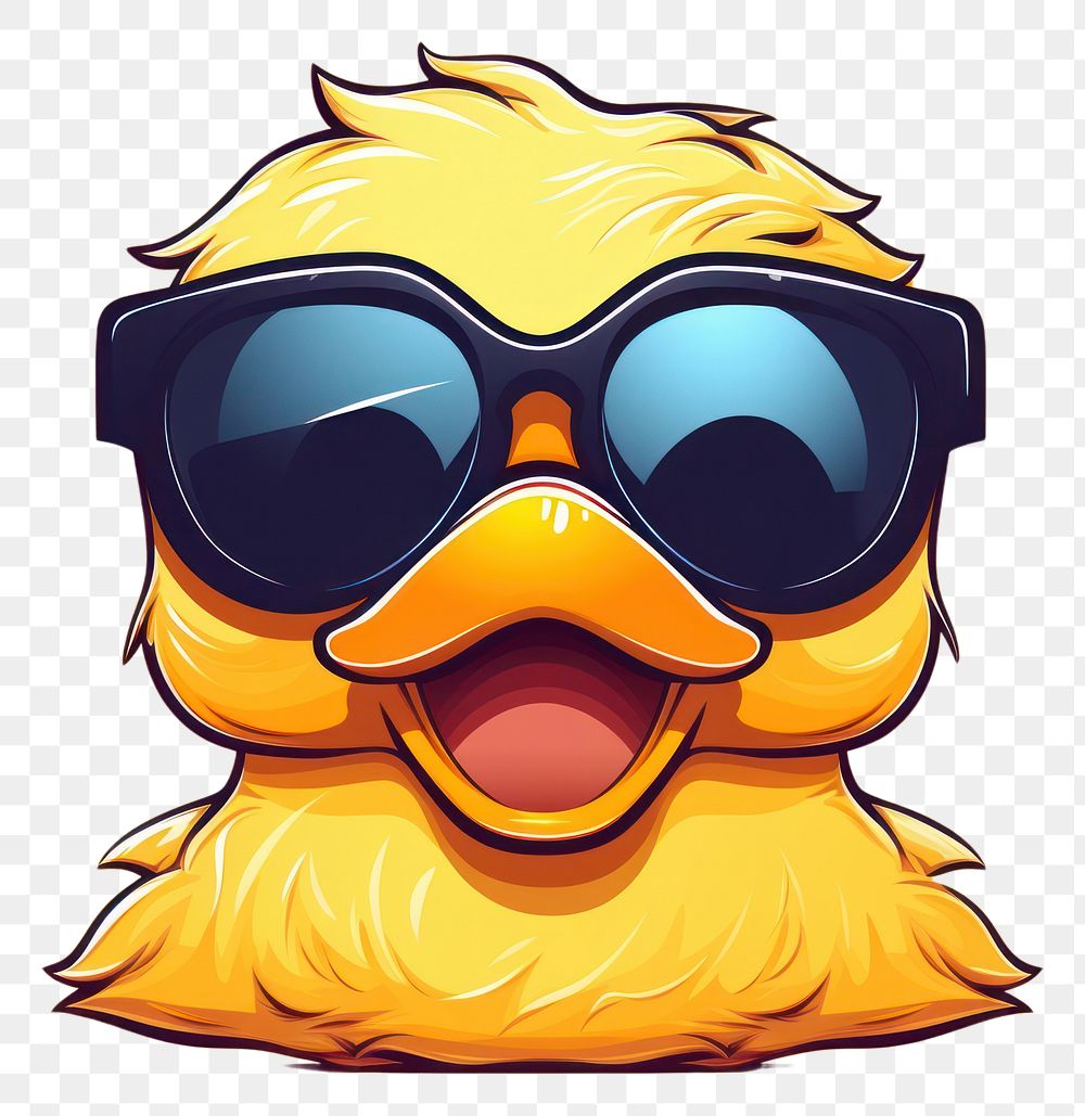 PNG Rubber duck sunglasses cartoon representation accessories creativity.