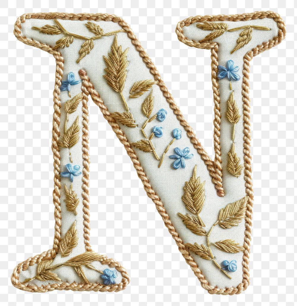 PNG Alphabet N embroidery white background needlework.