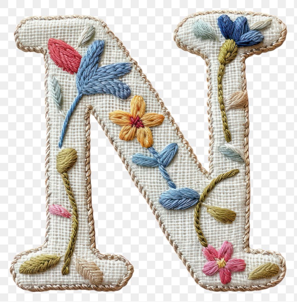 PNG Alphabet N embroidery pattern white.