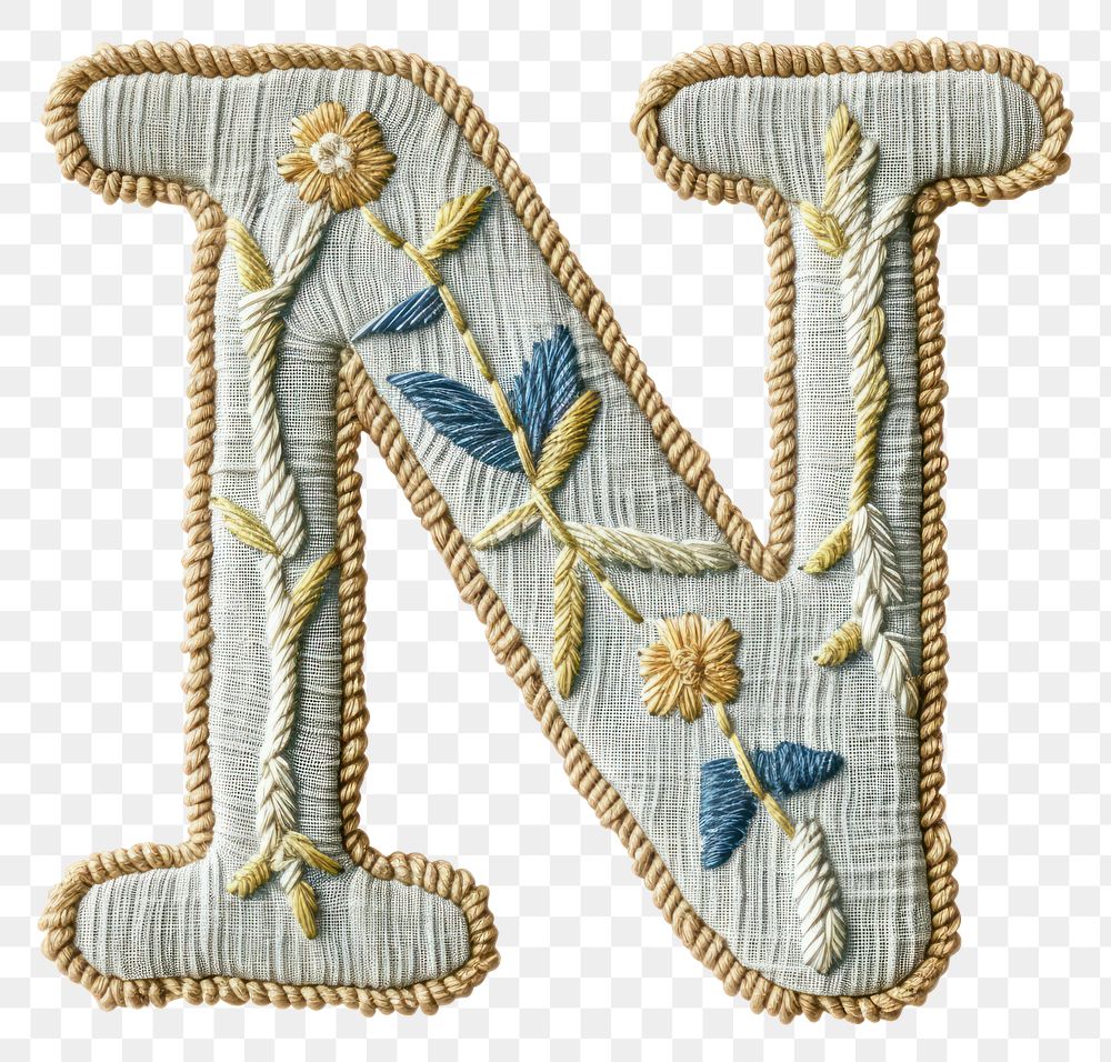PNG Alphabet N embroidery pattern white background.