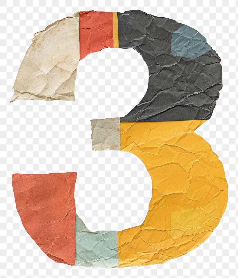 PNG Number 3 paper craft collage text art white background.