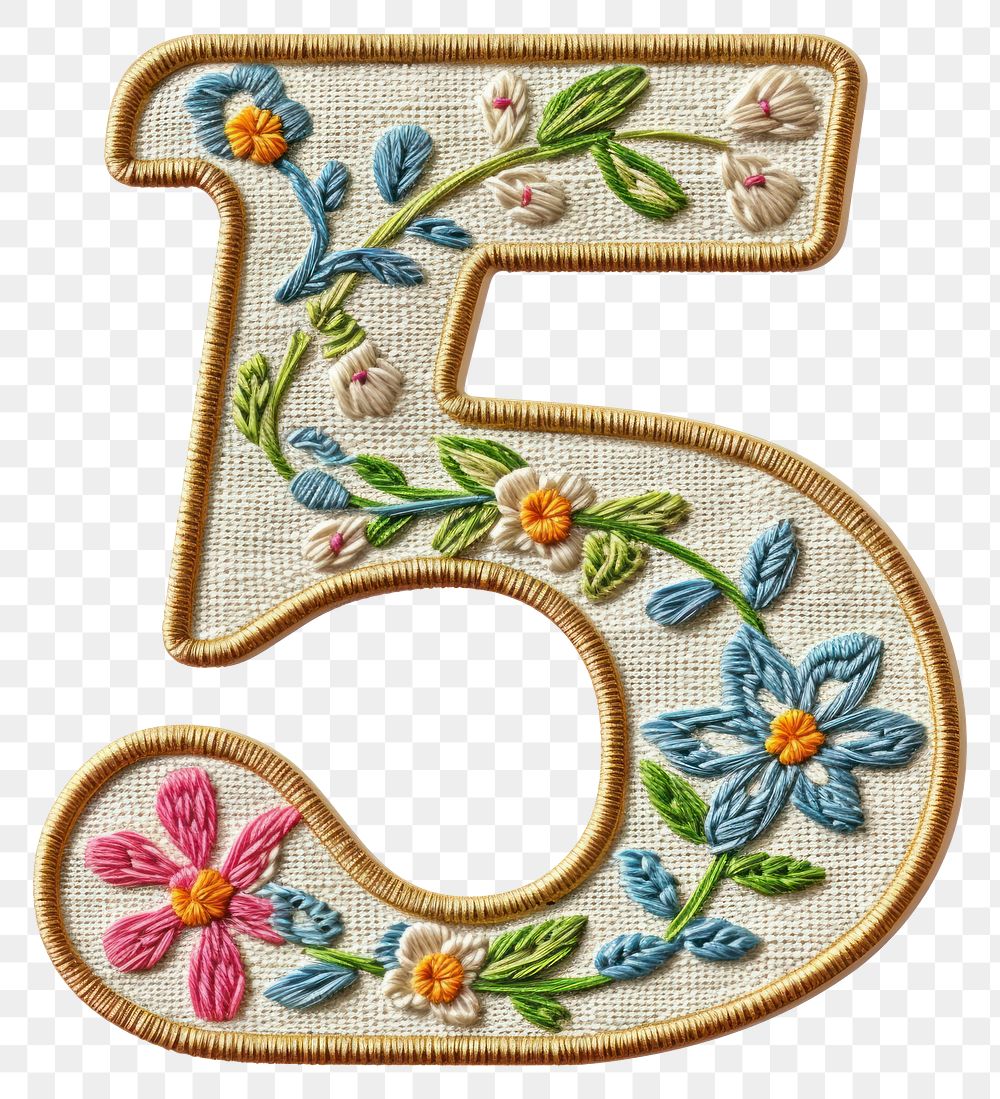 PNG Number 5 embroidery pattern white background.