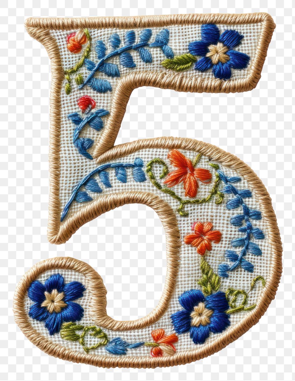 PNG Number 5 embroidery pattern text.