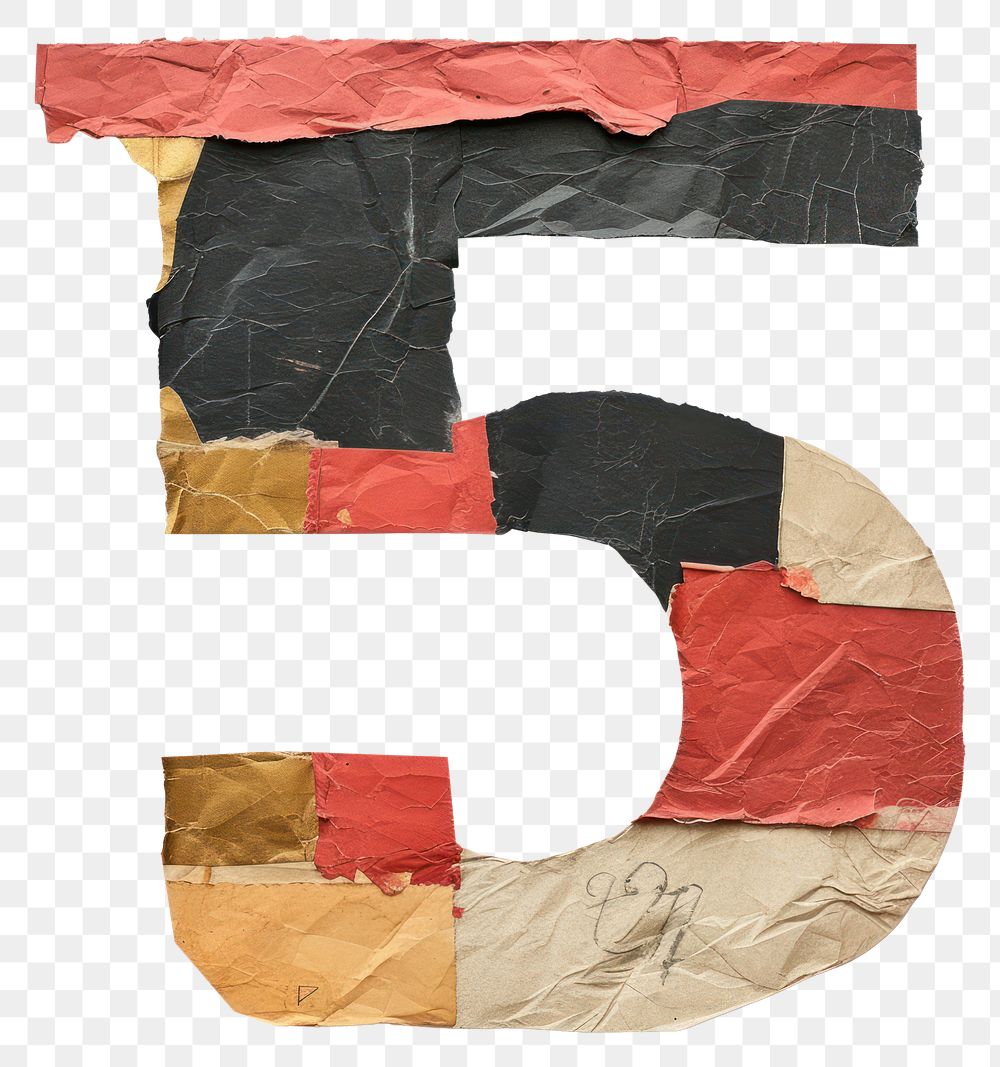 PNG Number 5 paper craft collage text letter art.