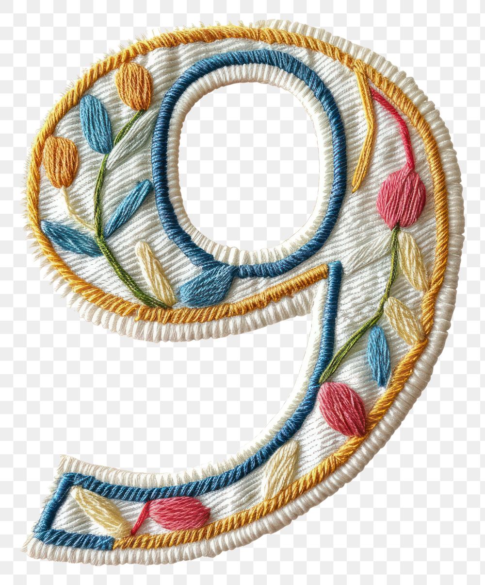 PNG Number 9 embroidery pattern white background.