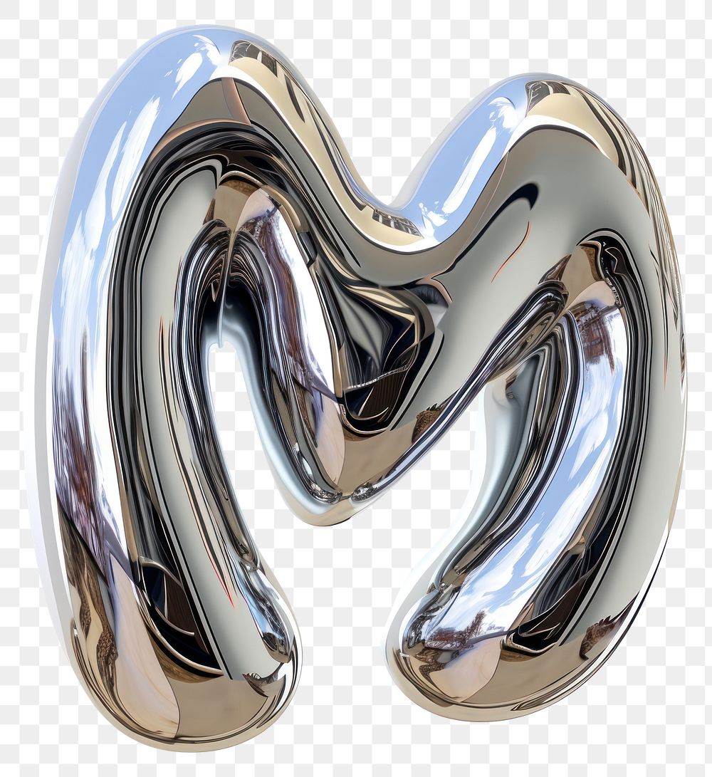 PNG Alphabet M letter silver curve jewelry