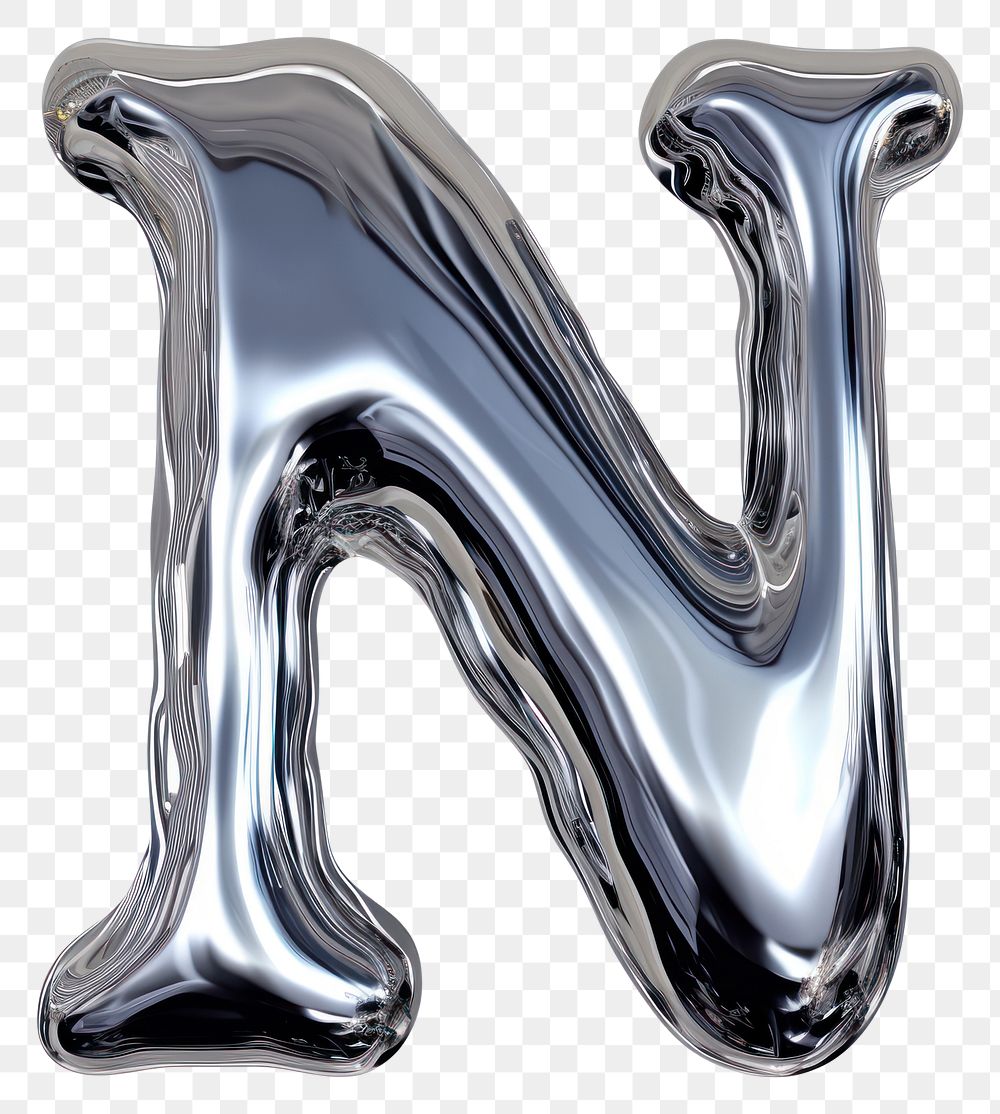 PNG Alphabet N letter silver chrome shiny