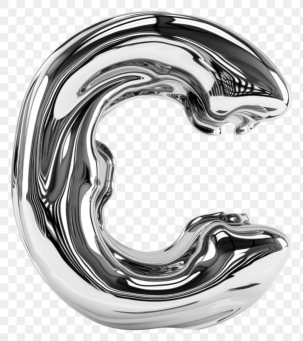 PNG Alphabet C letter silver curve accessories.