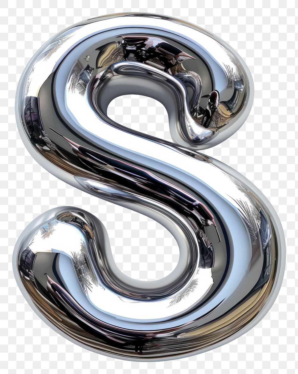 PNG Alphabet S letter number silver curve.