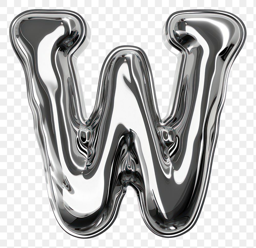 PNG Alphabet W letter silver accessories monochrome.