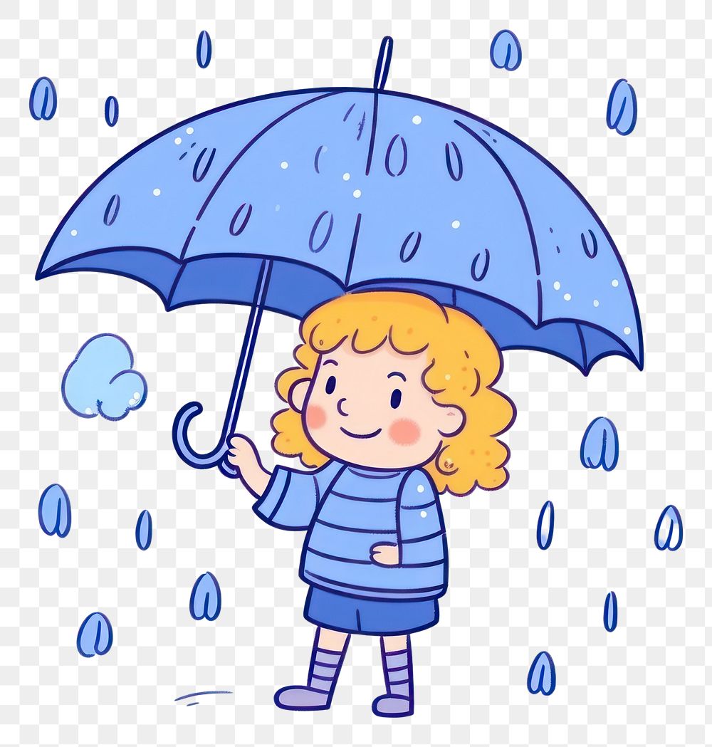 PNG Doodle illustration kid use umbrella cartoon cute protection.