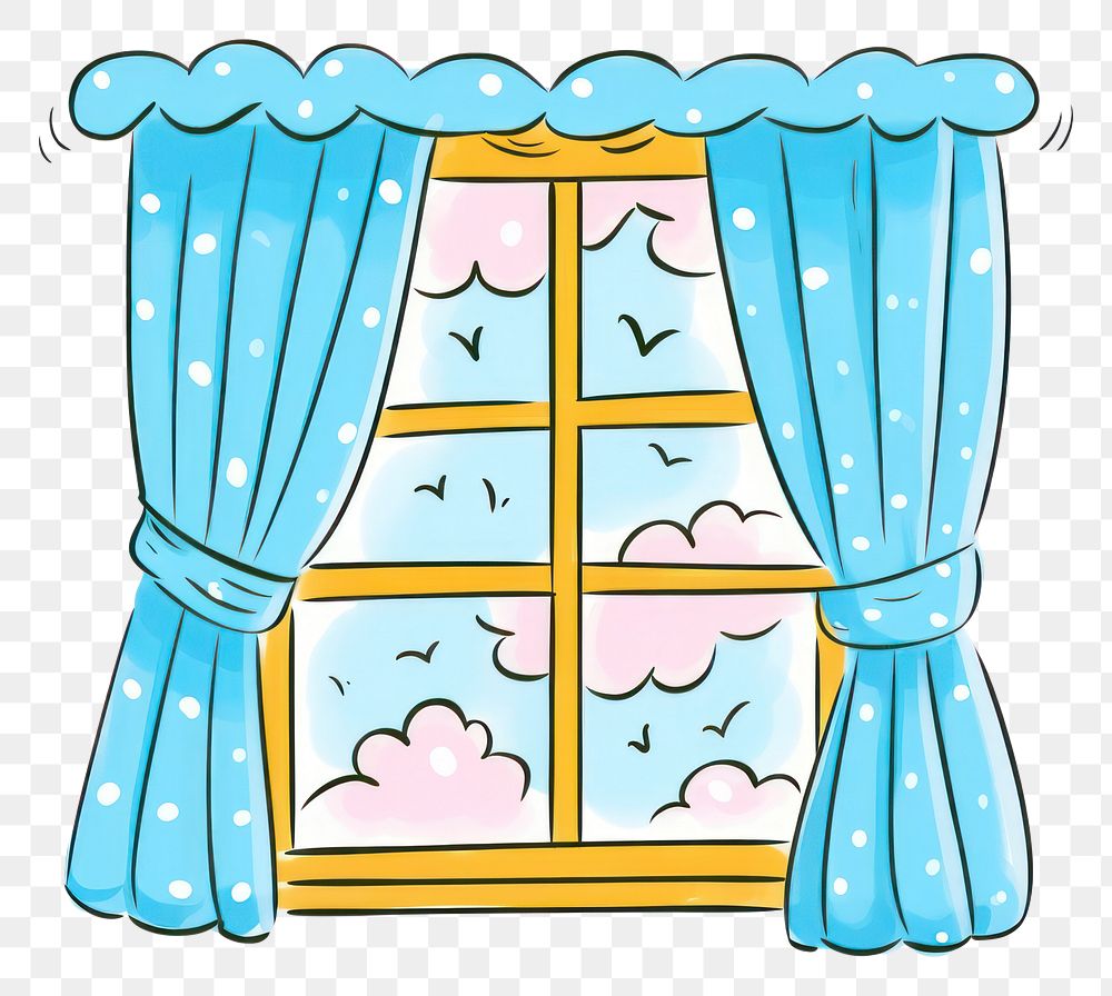 PNG Doodle illustration window furniture curtain cartoon.