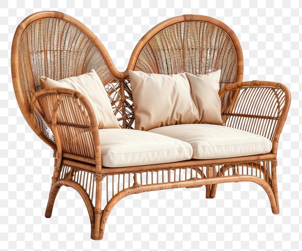 PNG Stylish rattan furniture armchair cushion white background.