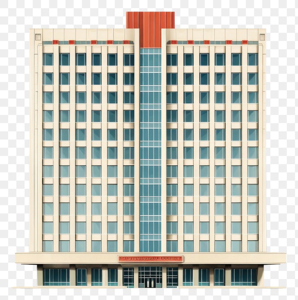 PNG Architecture illustration of a tall retro office skyscraper building city white background.