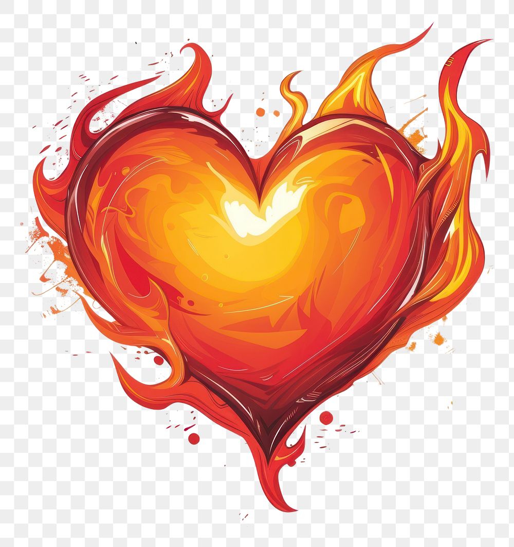 PNG Heart on flame white background creativity abstract.