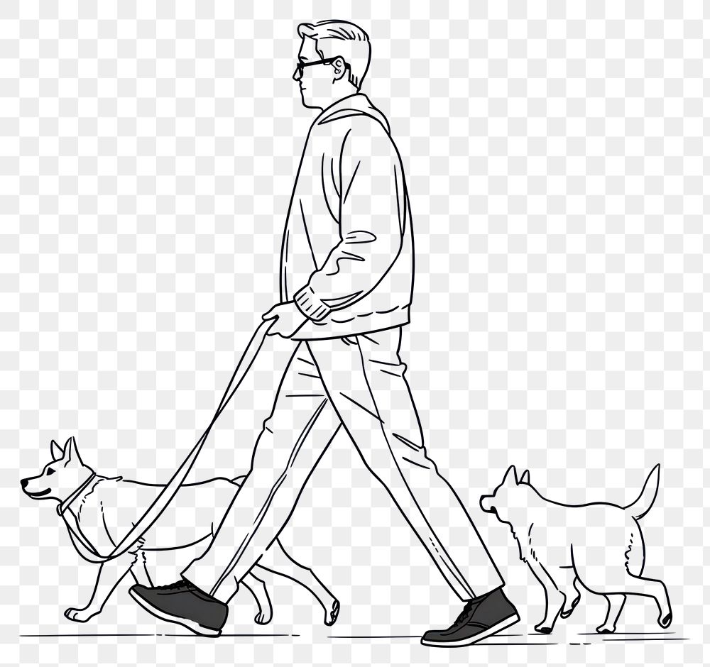PNG Outline Drawing illustration of a man walking with dog drawing sketch cartoon