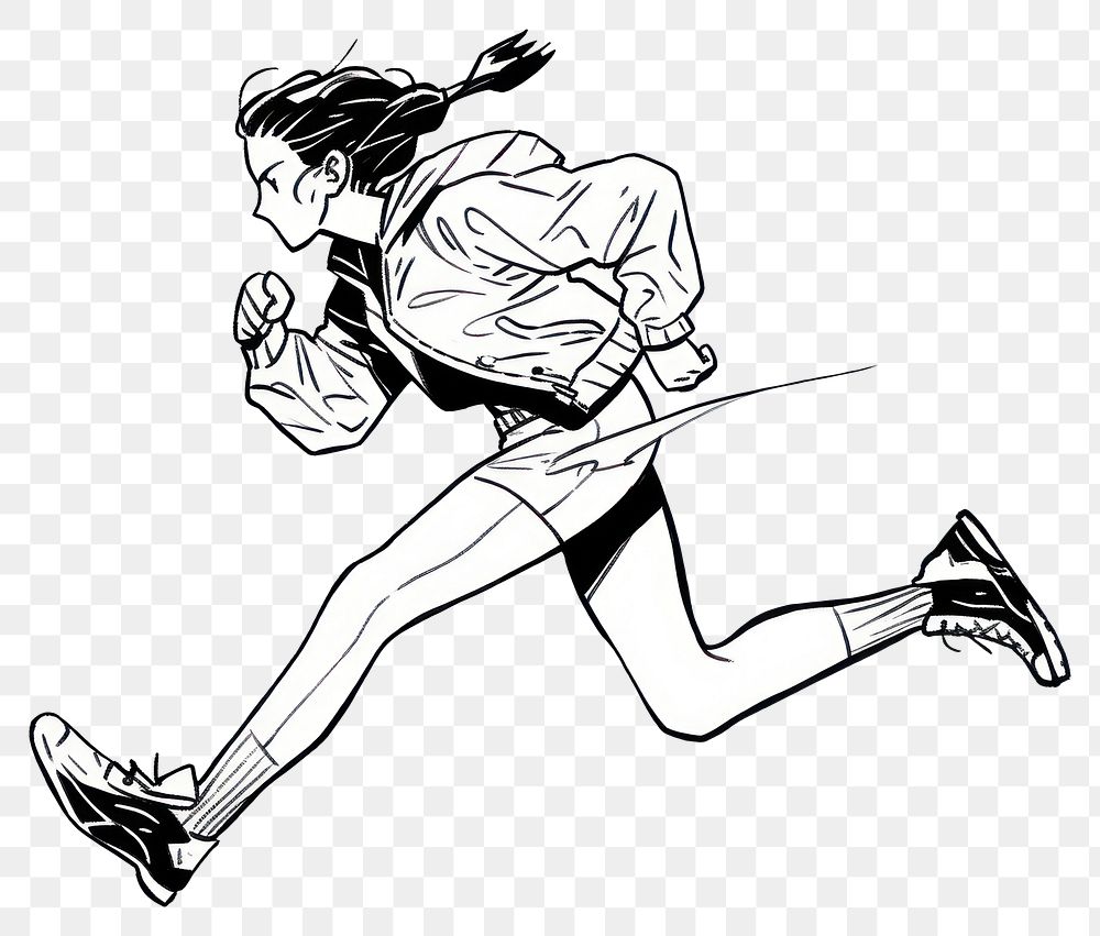 PNG Outline sketching illustration of a woman running drawing cartoon determination.