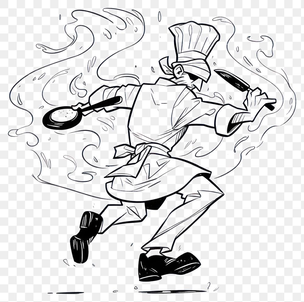 PNG Outline sketching illustration of a chef with appon footwear cartoon drawing.