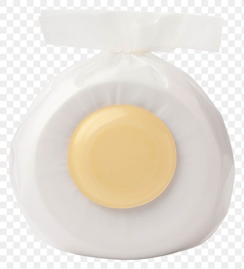 PNG Round hotel soap in a blank white package egg white background lighting.