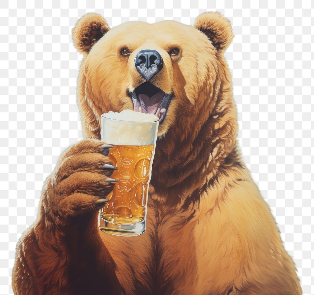 PNG Airbrush art of a bear with beer mammal drink glass.