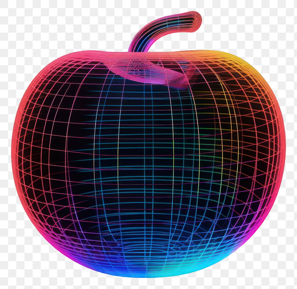 PNG  Neon apple wireframe sphere light night.