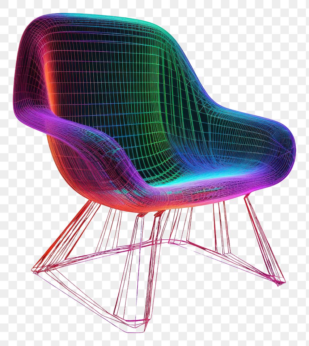 PNG  Neon chair wireframe light furniture illuminated.