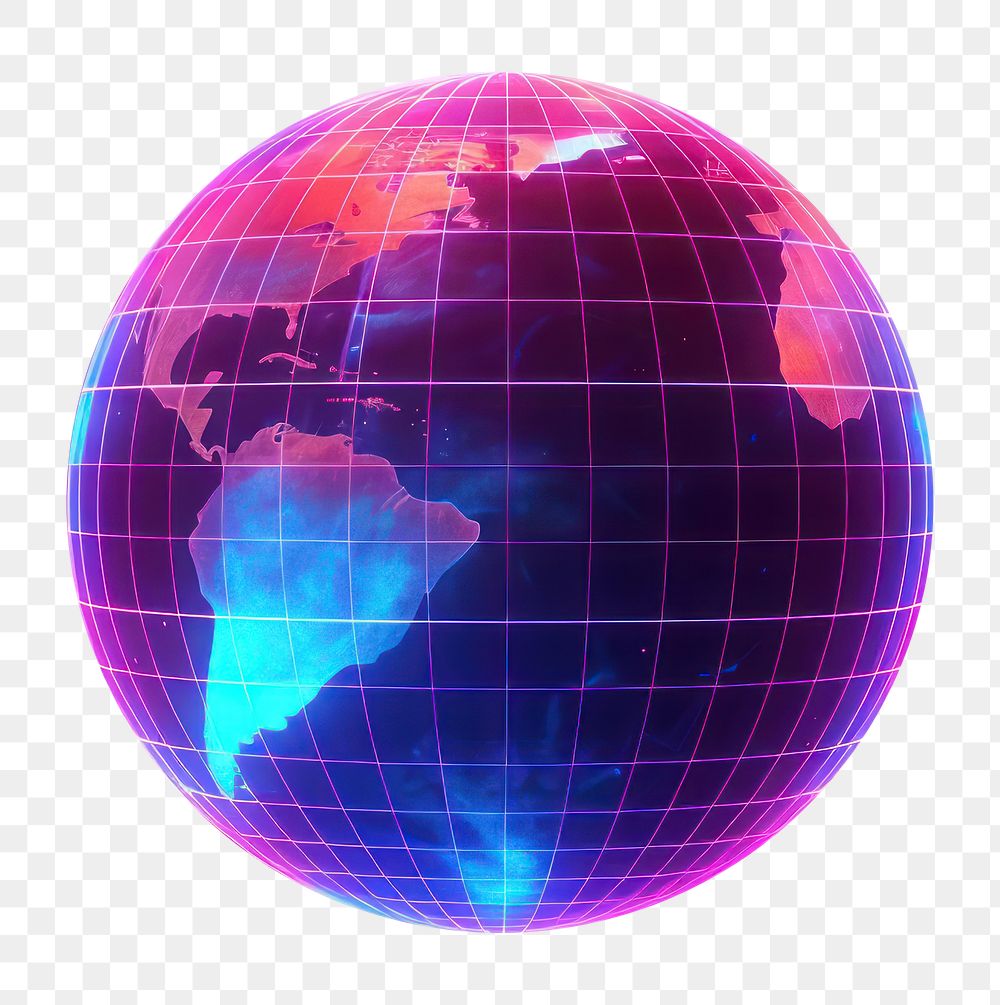 PNG  Neon earth wireframe sphere planet light.