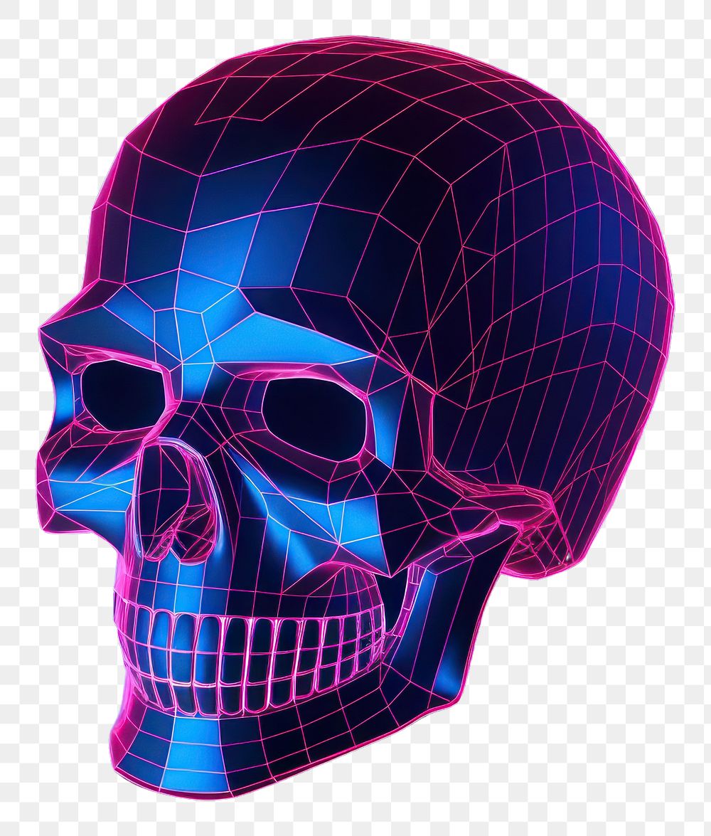 PNG  Neon skull wireframe technology futuristic tomography.