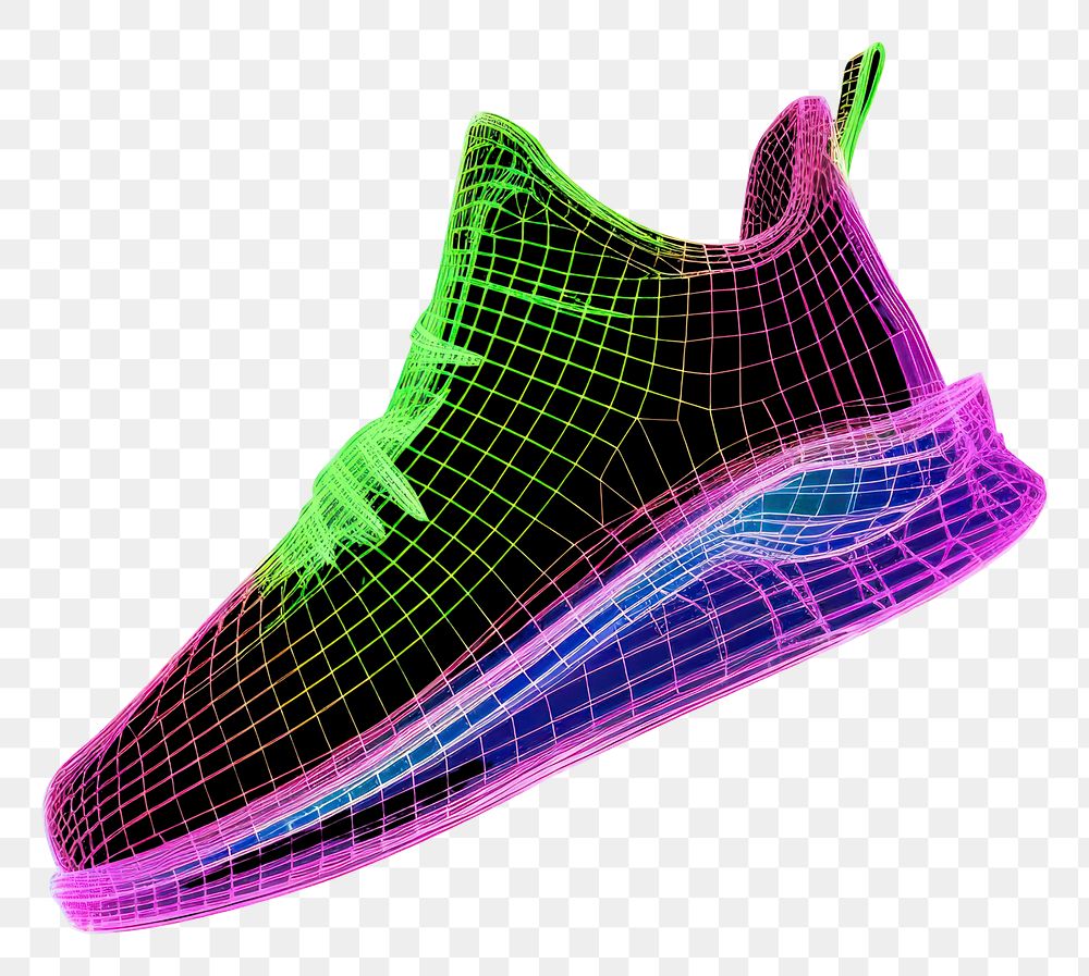 PNG  Neon shoes wireframe footwear purple technology.
