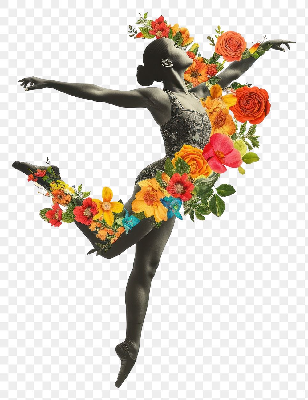 PNG Paper collage of gymnastic flower art dancing.