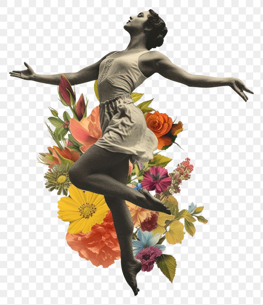 PNG Paper collage of gymnastic flower art painting