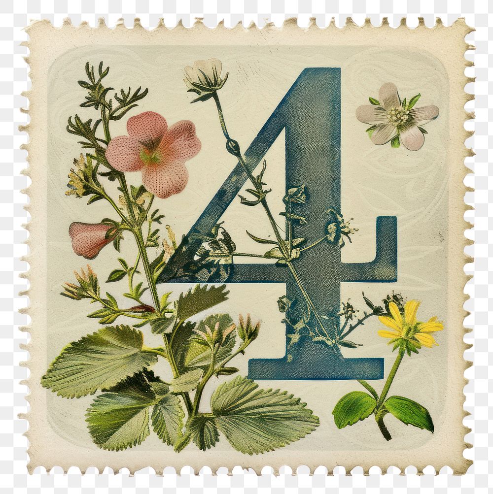 PNG Vintage Number 4 postage stamp.