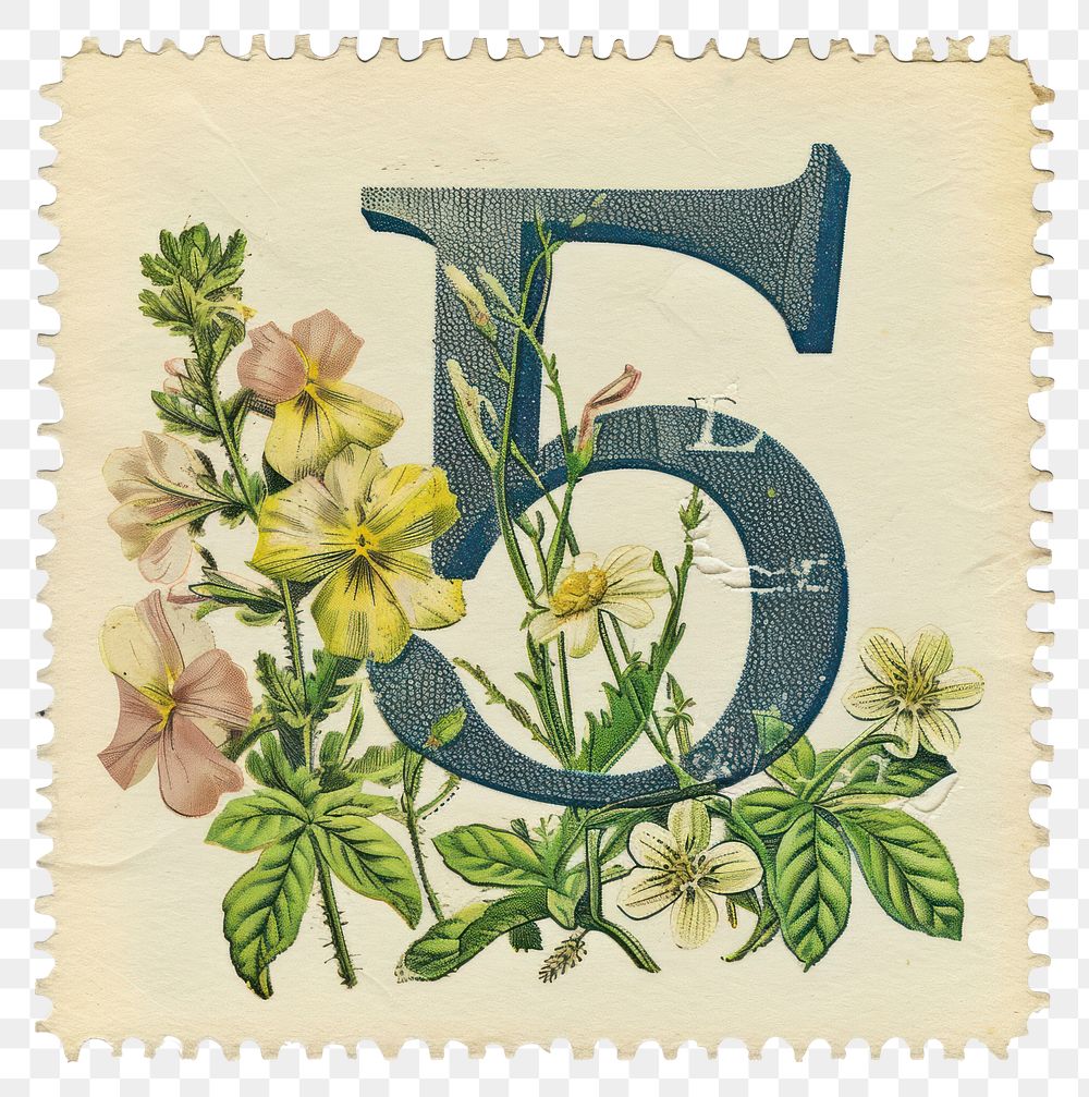 PNG Vintage Number 5 postage stamp.