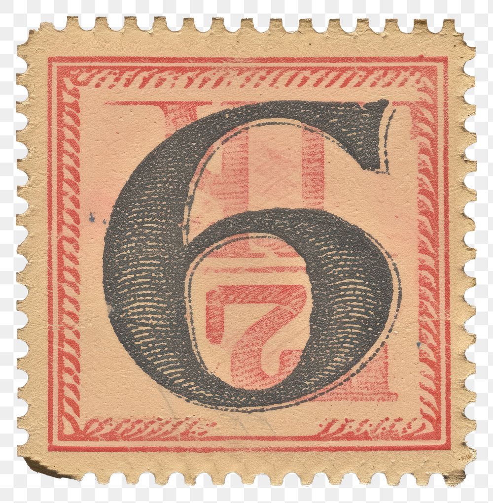 PNG Vintage Number 6 postage stamp.