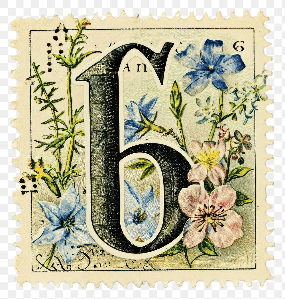 PNG Vintage Number 6 postage stamp.