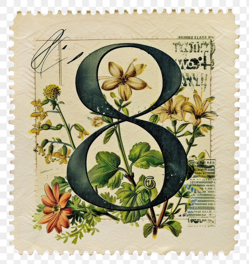 PNG Vintage Number 8 postage stamp.