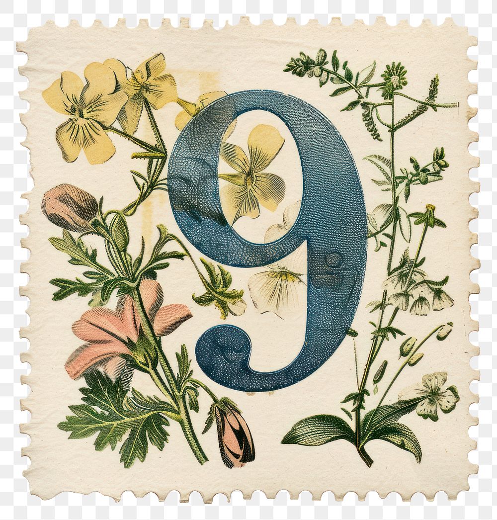 PNG Vintage Number 9 postage stamp.