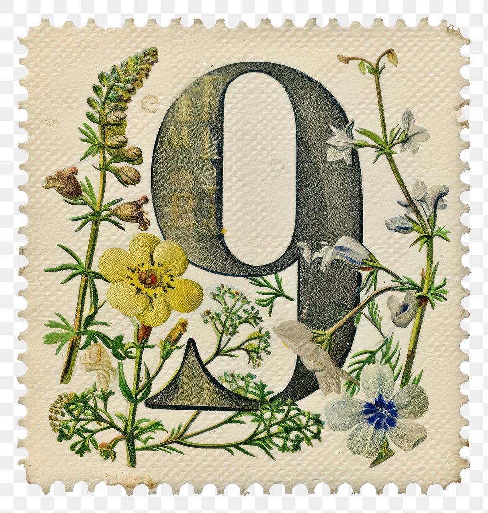 PNG Vintage Number 9 postage stamp.